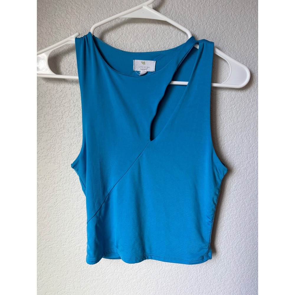 Live in the Moment Turquoise Blue Asymmetrical Cutout Sleeveless Crop Top Small